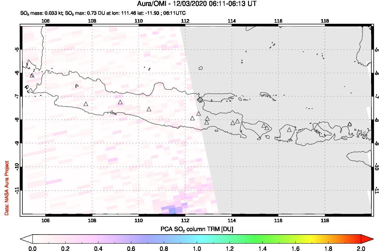 A sulfur dioxide image over Java, Indonesia on Dec 03, 2020.