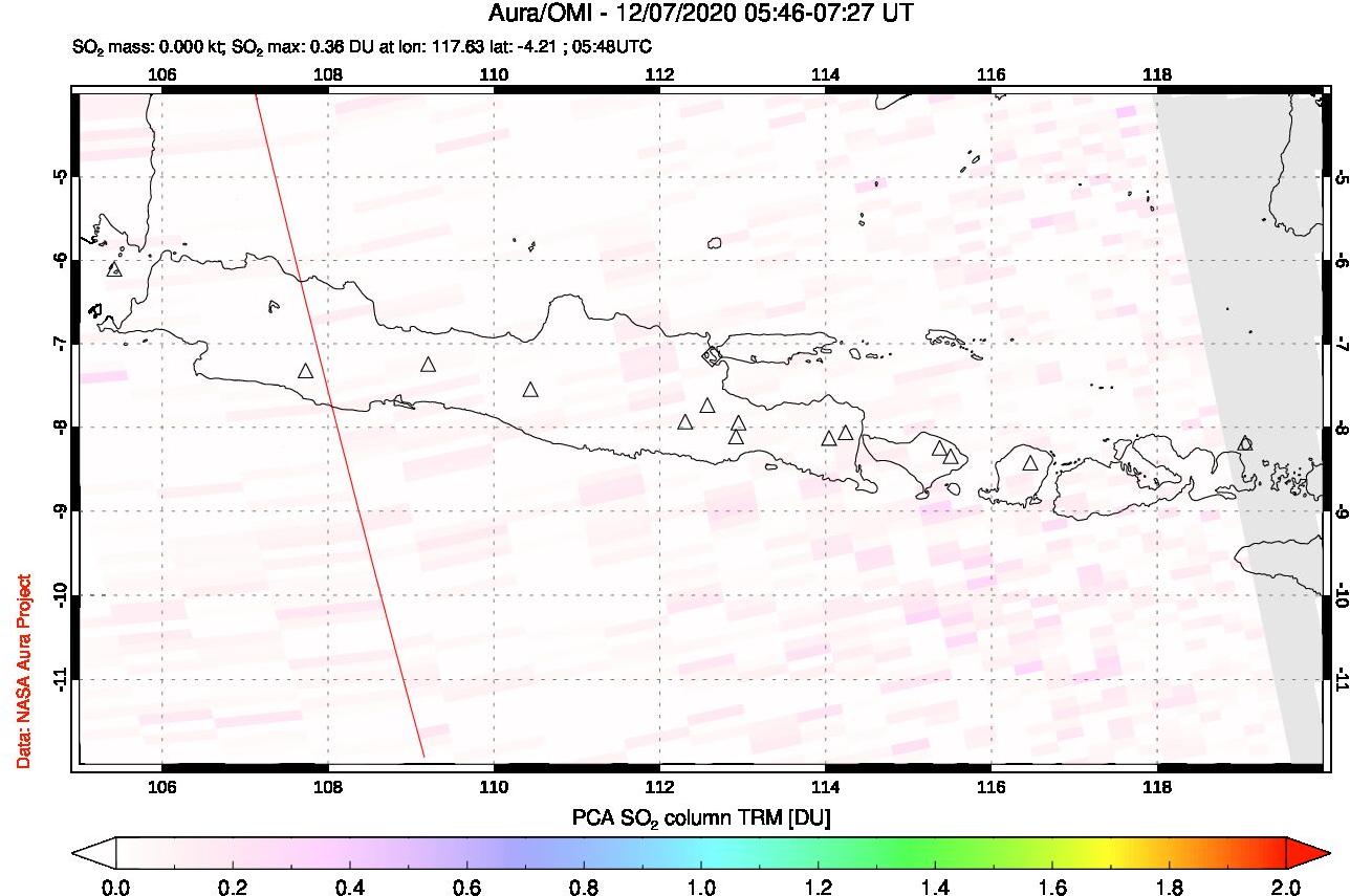 A sulfur dioxide image over Java, Indonesia on Dec 07, 2020.