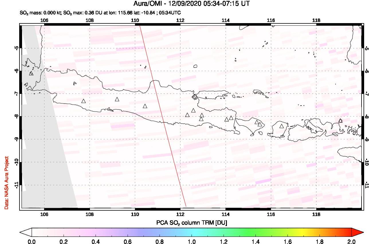 A sulfur dioxide image over Java, Indonesia on Dec 09, 2020.