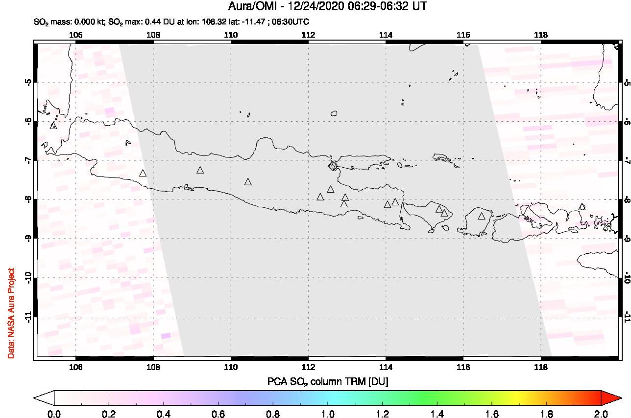 A sulfur dioxide image over Java, Indonesia on Dec 24, 2020.