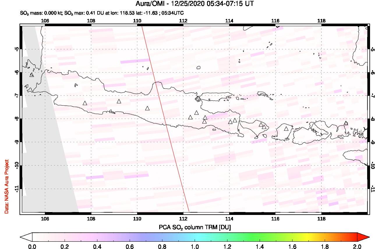 A sulfur dioxide image over Java, Indonesia on Dec 25, 2020.