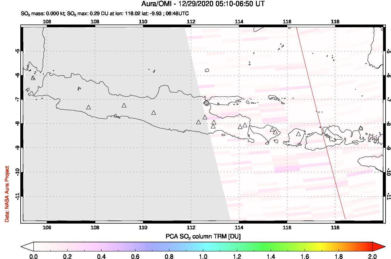 A sulfur dioxide image over Java, Indonesia on Dec 29, 2020.