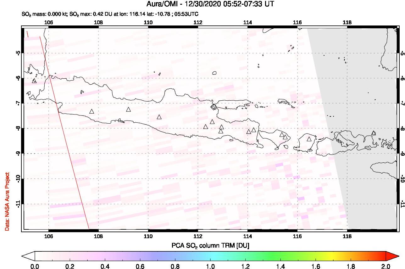 A sulfur dioxide image over Java, Indonesia on Dec 30, 2020.