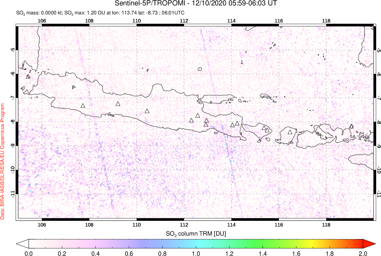 A sulfur dioxide image over Java, Indonesia on Dec 10, 2020.