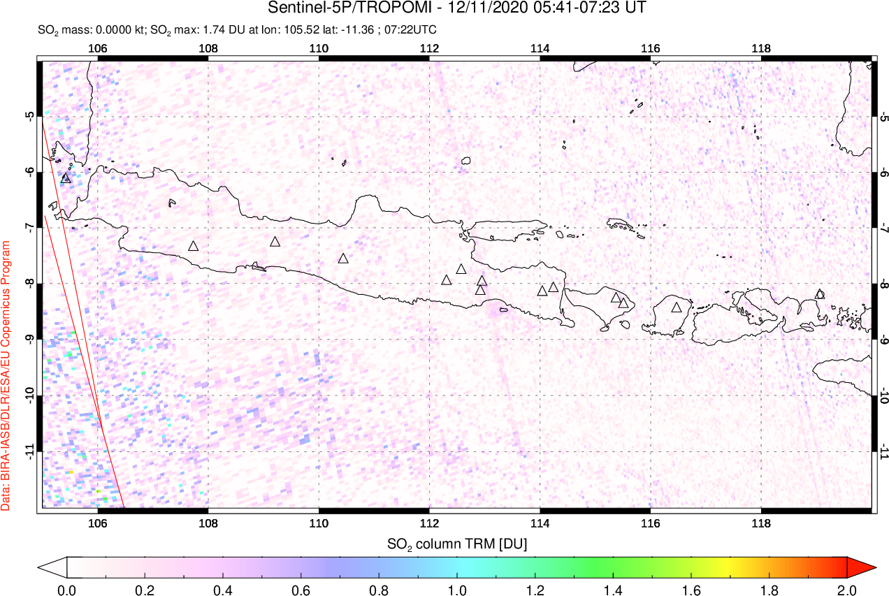 A sulfur dioxide image over Java, Indonesia on Dec 11, 2020.