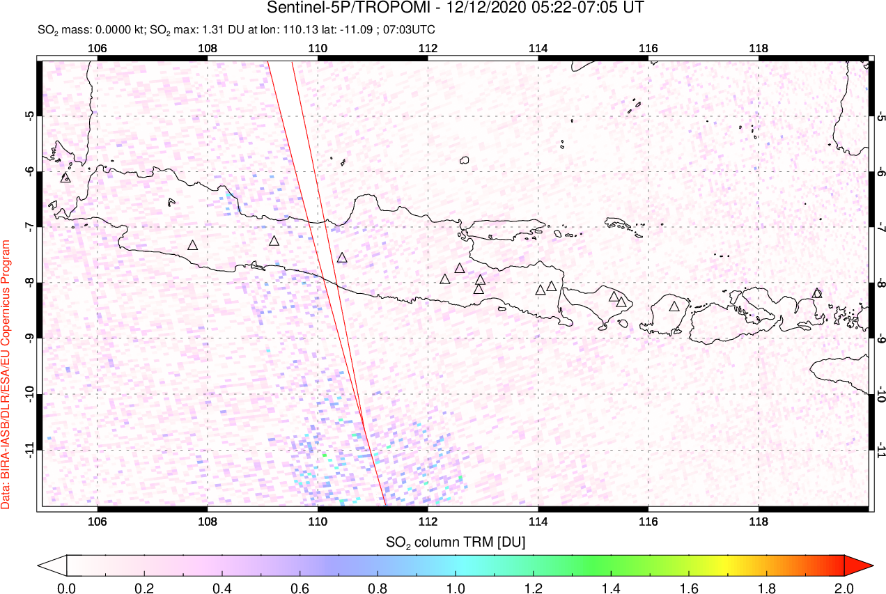 A sulfur dioxide image over Java, Indonesia on Dec 12, 2020.