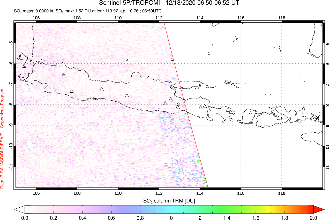 A sulfur dioxide image over Java, Indonesia on Dec 18, 2020.