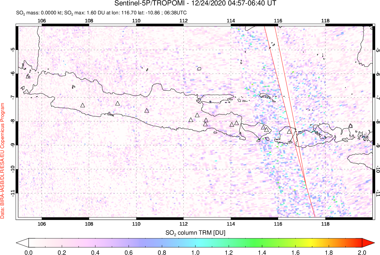 A sulfur dioxide image over Java, Indonesia on Dec 24, 2020.
