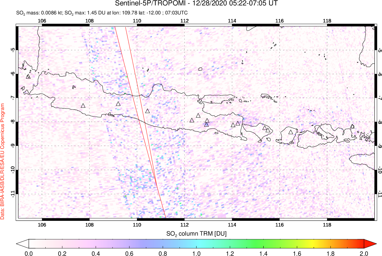 A sulfur dioxide image over Java, Indonesia on Dec 28, 2020.