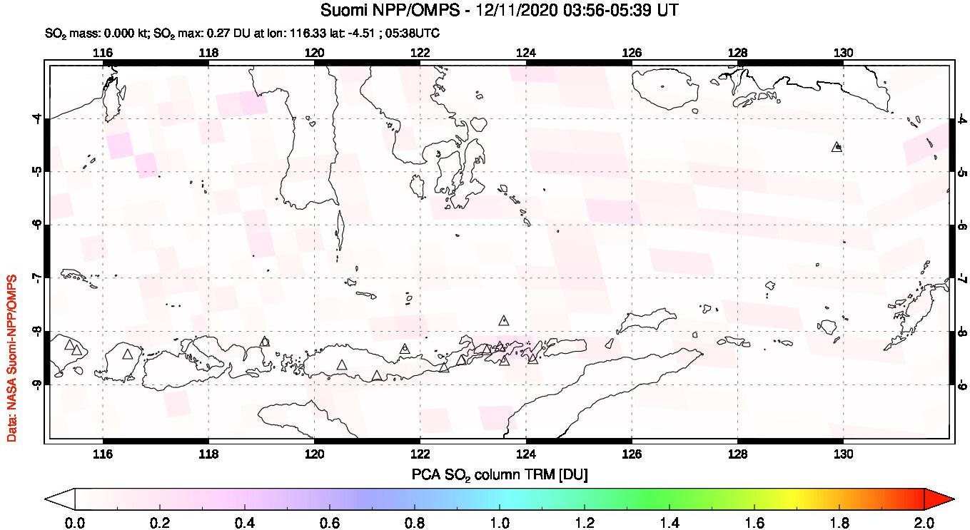 A sulfur dioxide image over Lesser Sunda Islands, Indonesia on Dec 11, 2020.