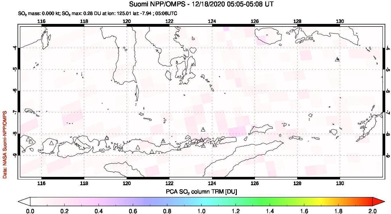 A sulfur dioxide image over Lesser Sunda Islands, Indonesia on Dec 18, 2020.