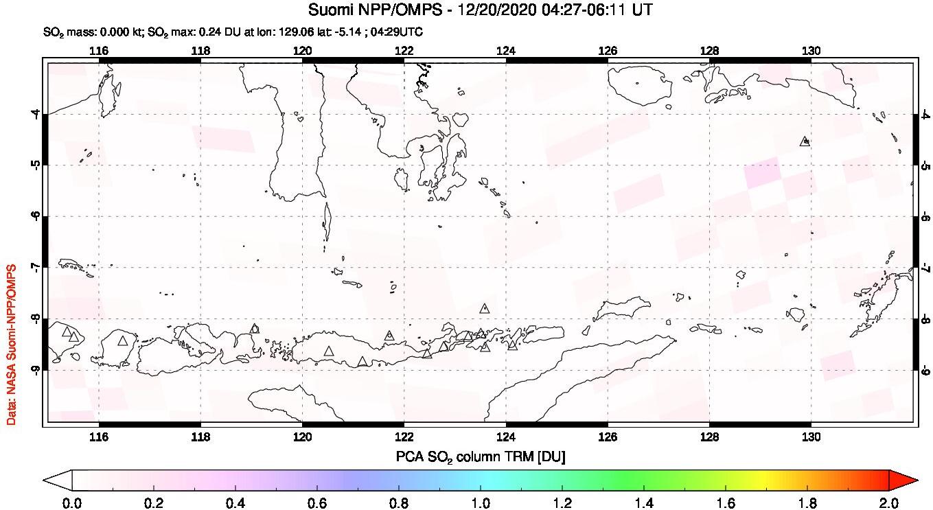 A sulfur dioxide image over Lesser Sunda Islands, Indonesia on Dec 20, 2020.