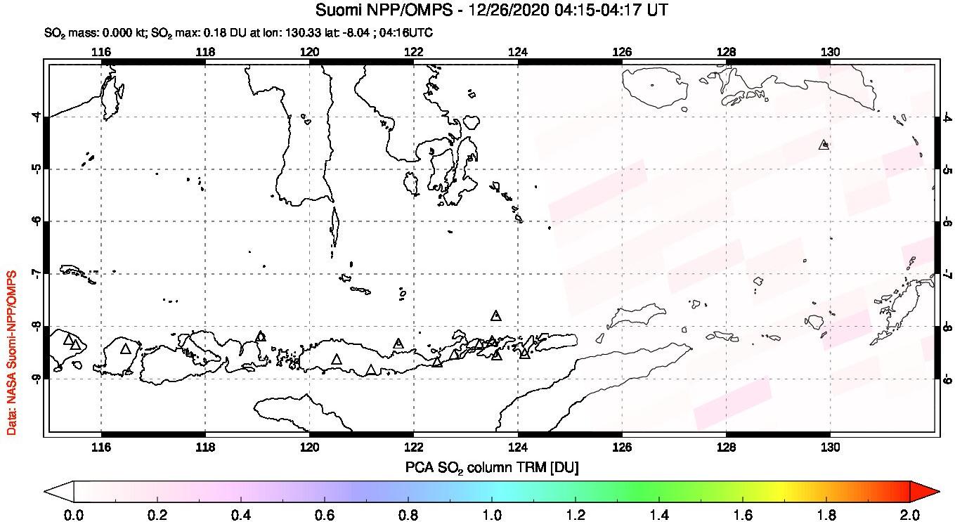 A sulfur dioxide image over Lesser Sunda Islands, Indonesia on Dec 26, 2020.