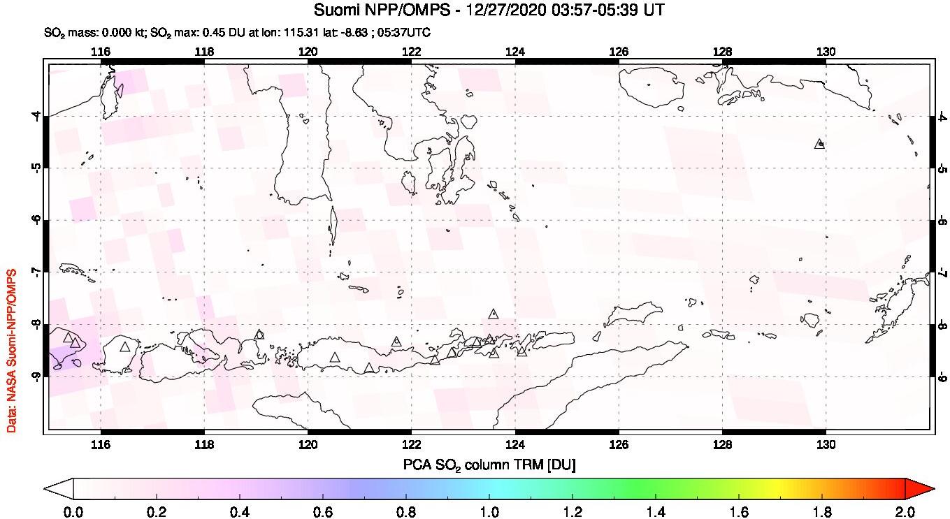 A sulfur dioxide image over Lesser Sunda Islands, Indonesia on Dec 27, 2020.