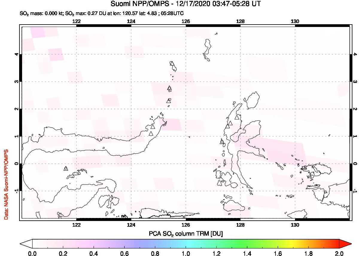 A sulfur dioxide image over Northern Sulawesi & Halmahera, Indonesia on Dec 17, 2020.