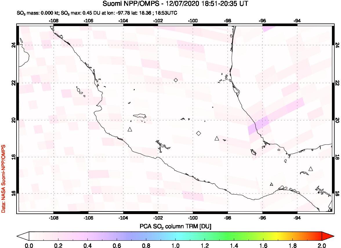 A sulfur dioxide image over Mexico on Dec 07, 2020.