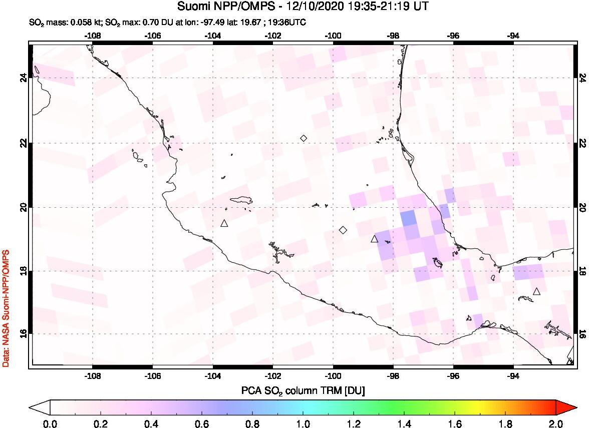 A sulfur dioxide image over Mexico on Dec 10, 2020.