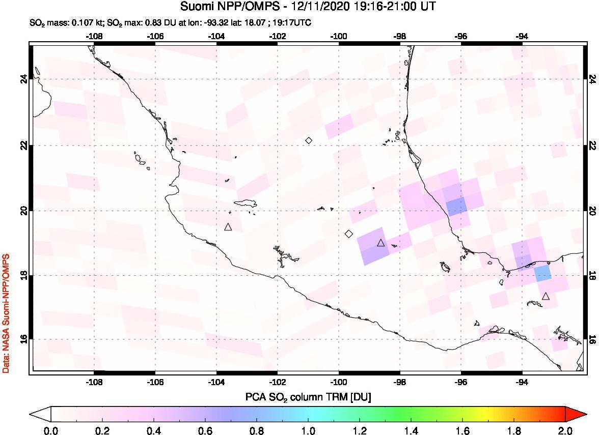 A sulfur dioxide image over Mexico on Dec 11, 2020.