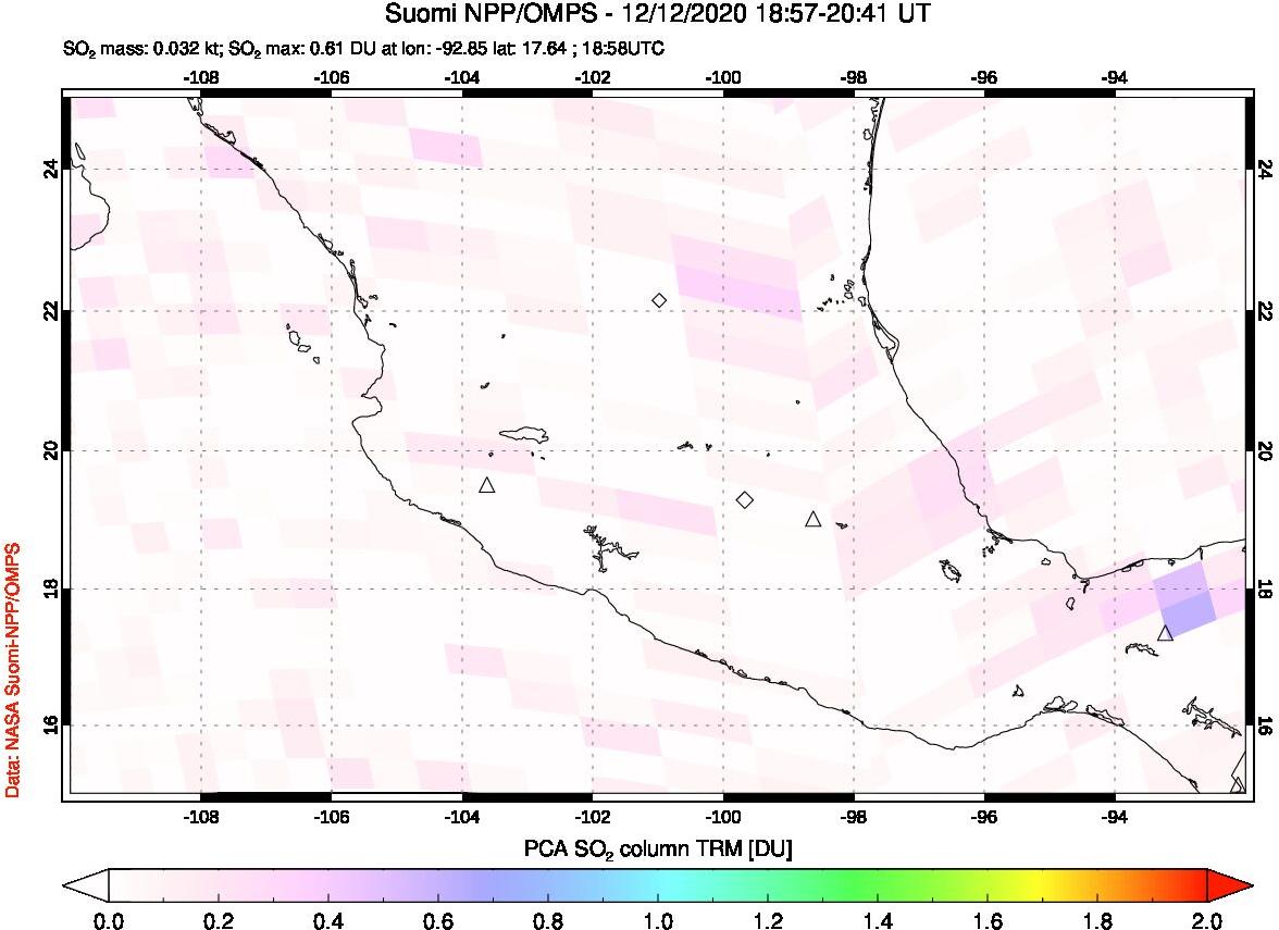 A sulfur dioxide image over Mexico on Dec 12, 2020.
