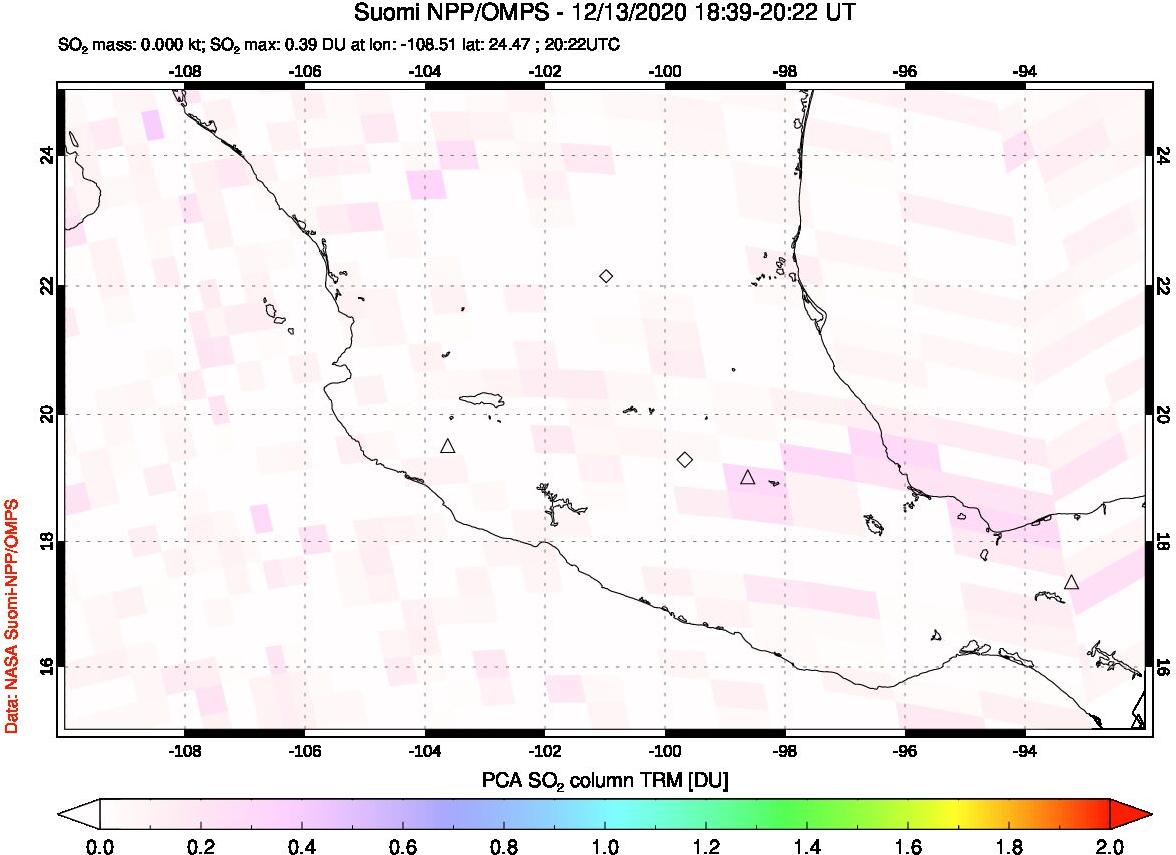 A sulfur dioxide image over Mexico on Dec 13, 2020.