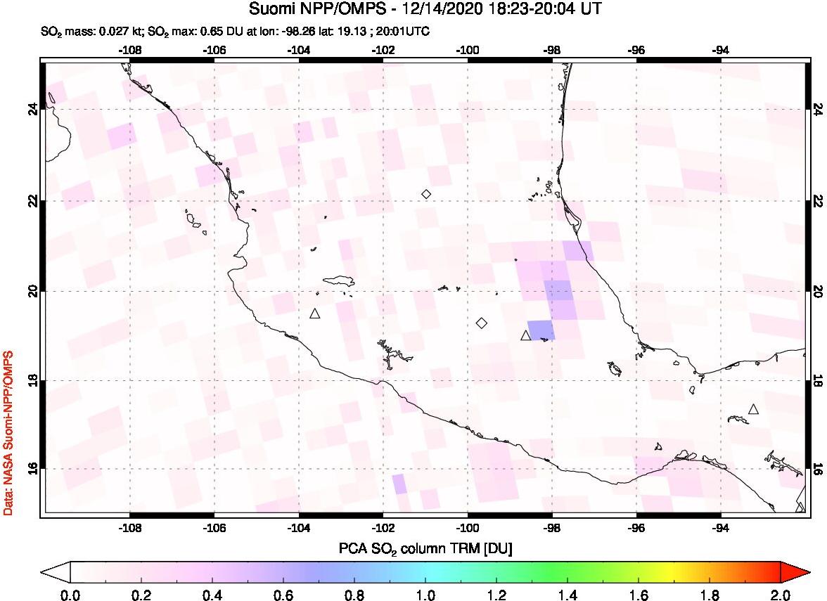 A sulfur dioxide image over Mexico on Dec 14, 2020.