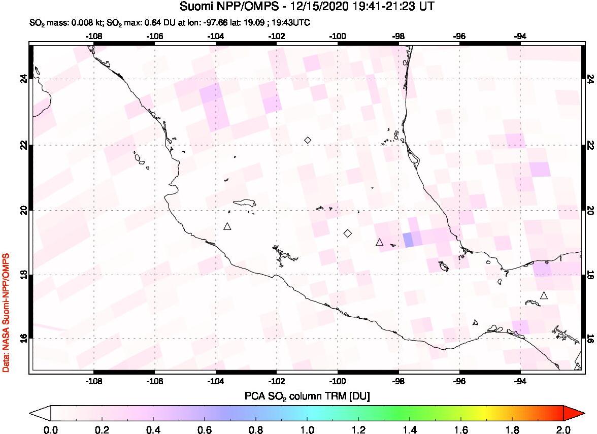 A sulfur dioxide image over Mexico on Dec 15, 2020.