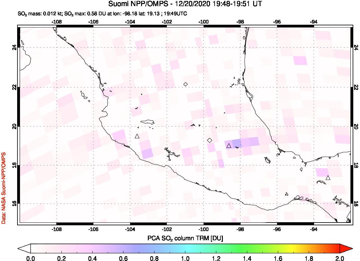 A sulfur dioxide image over Mexico on Dec 20, 2020.