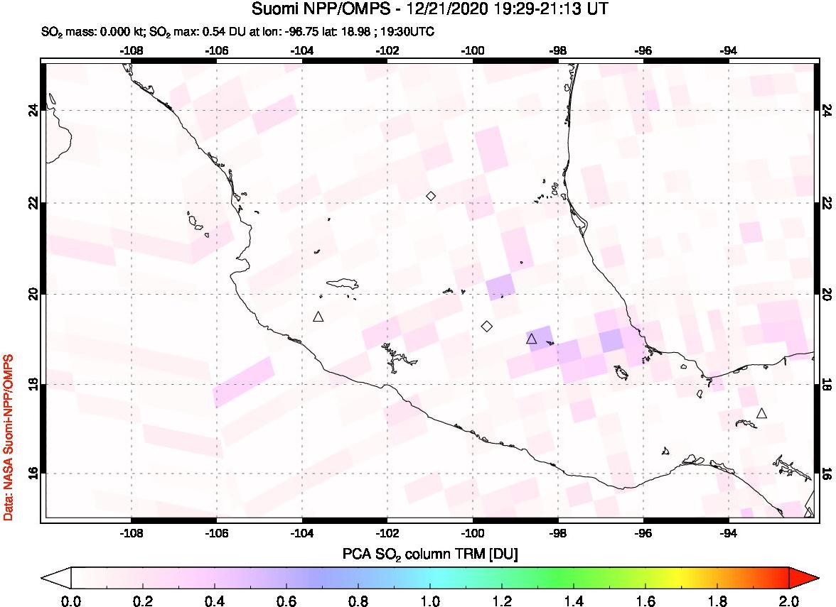 A sulfur dioxide image over Mexico on Dec 21, 2020.
