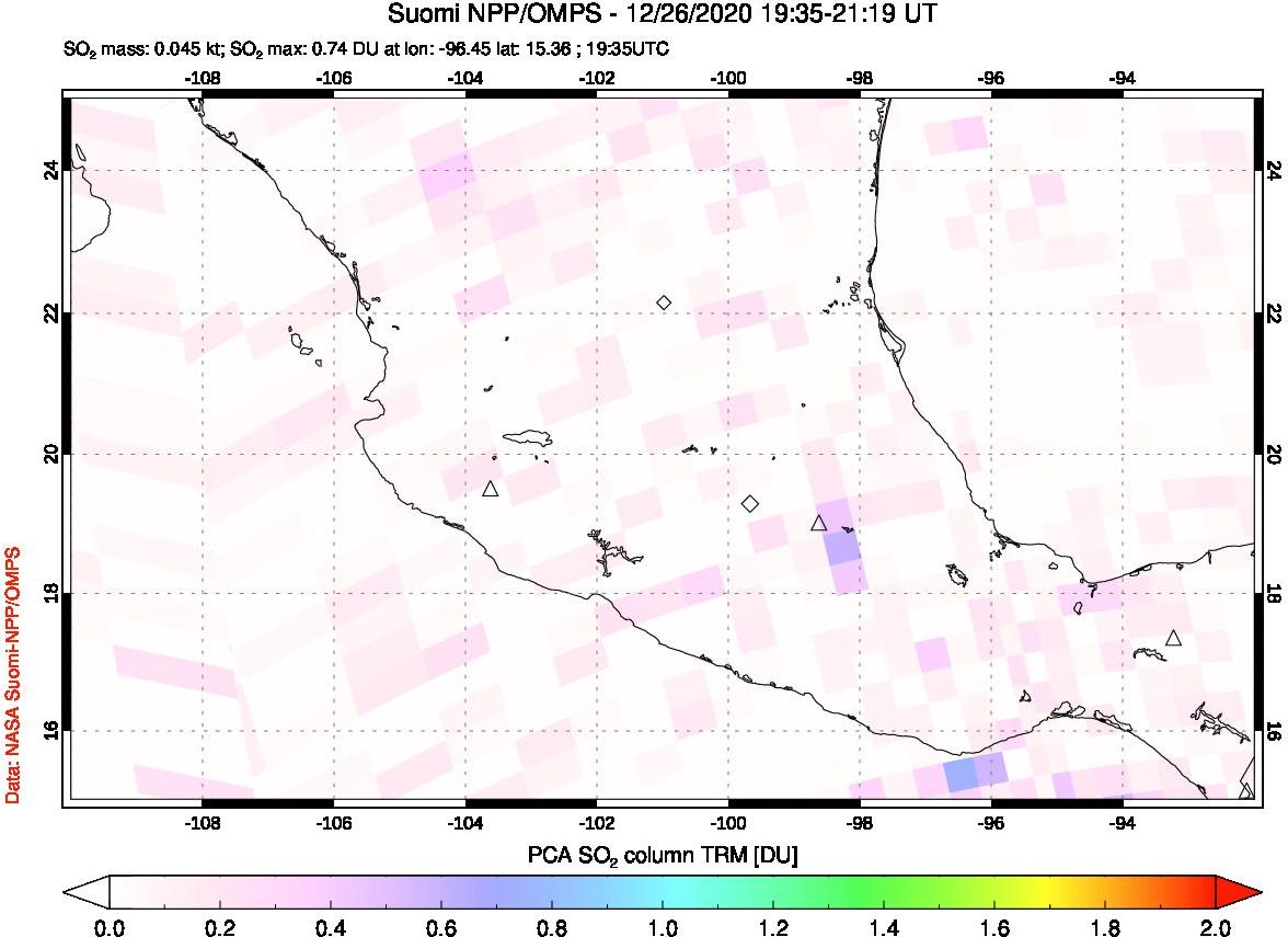 A sulfur dioxide image over Mexico on Dec 26, 2020.