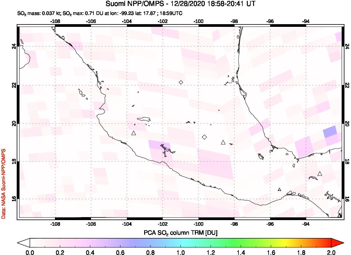 A sulfur dioxide image over Mexico on Dec 28, 2020.