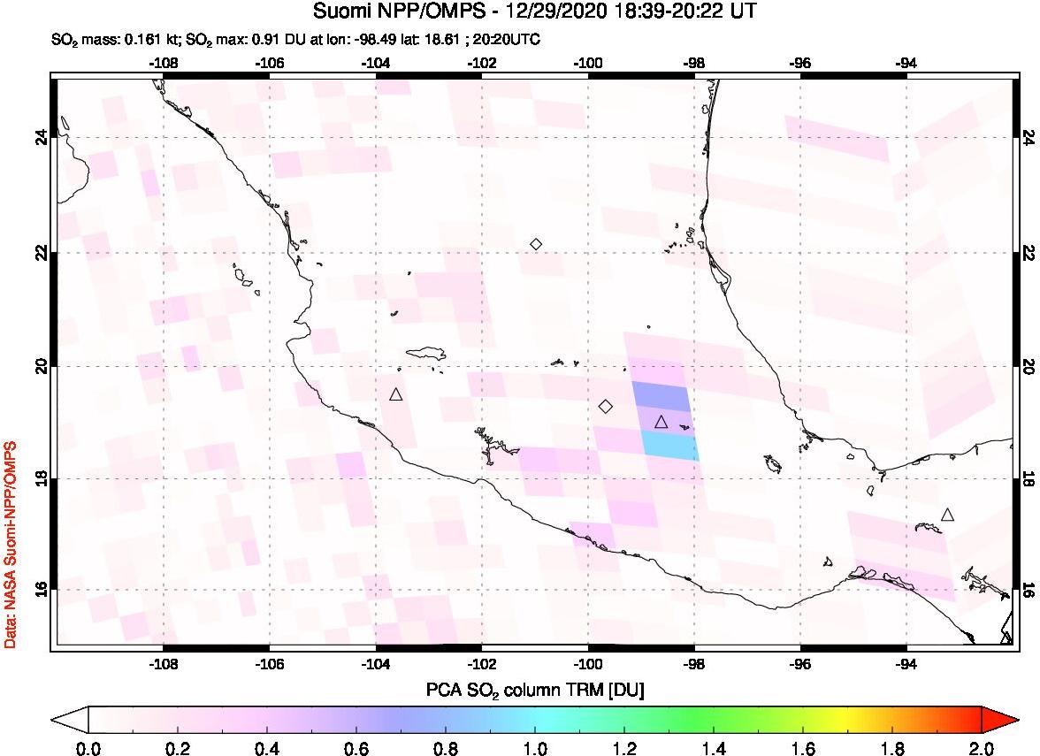 A sulfur dioxide image over Mexico on Dec 29, 2020.