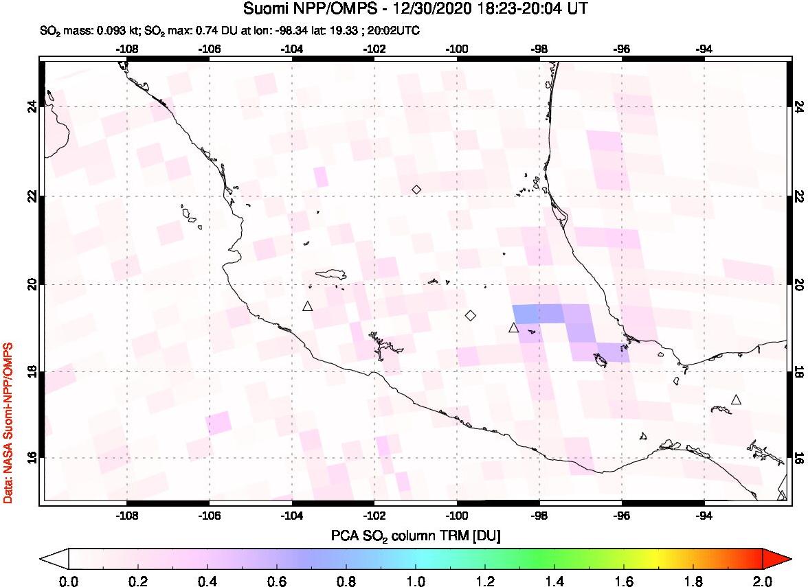 A sulfur dioxide image over Mexico on Dec 30, 2020.