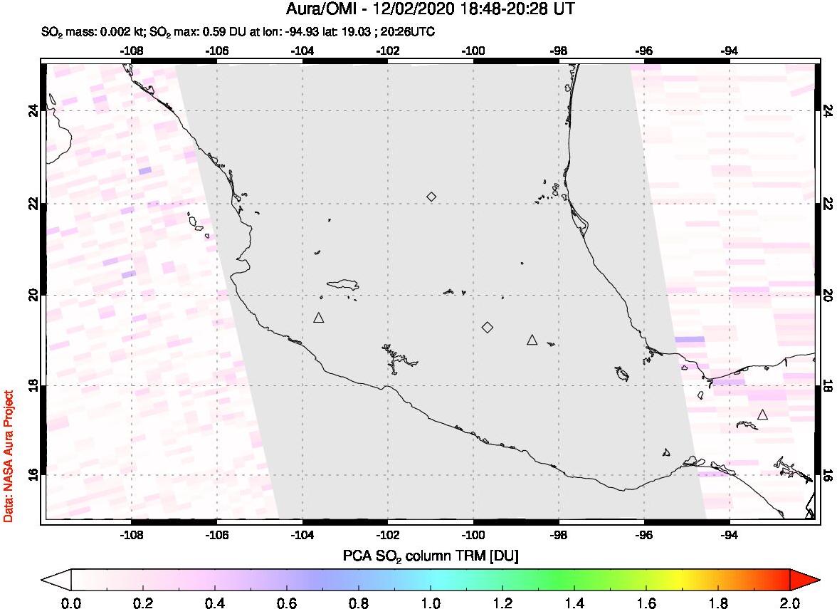 A sulfur dioxide image over Mexico on Dec 02, 2020.