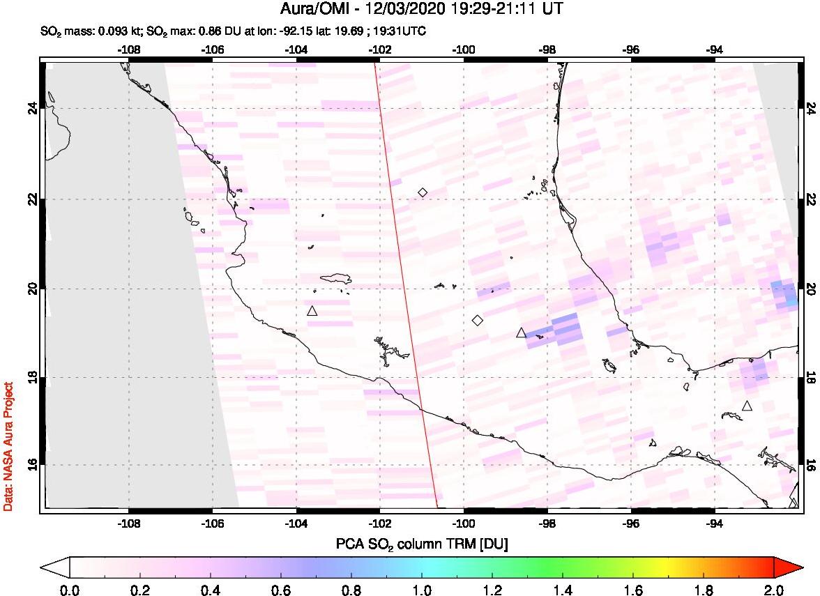 A sulfur dioxide image over Mexico on Dec 03, 2020.