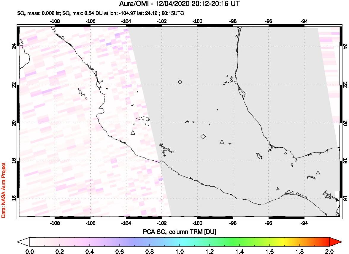 A sulfur dioxide image over Mexico on Dec 04, 2020.