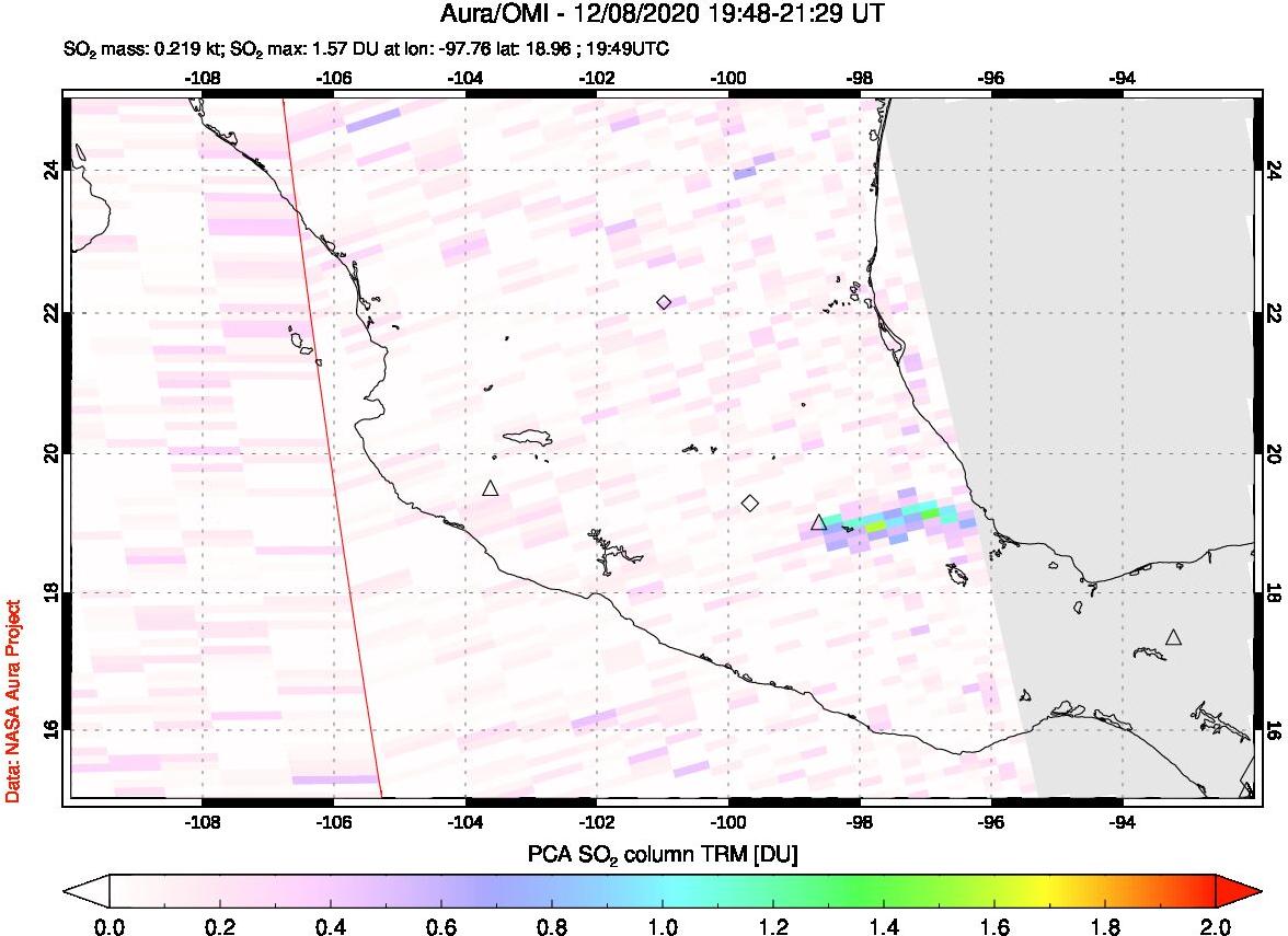 A sulfur dioxide image over Mexico on Dec 08, 2020.