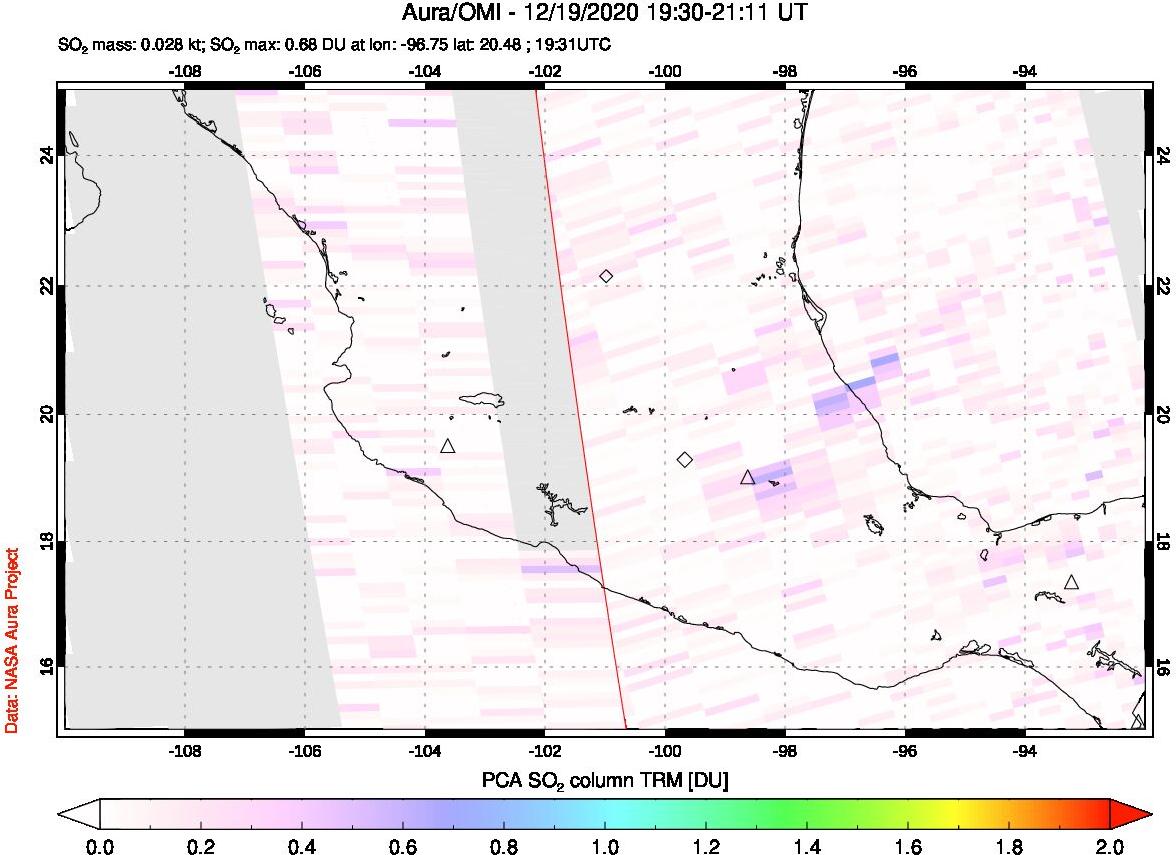 A sulfur dioxide image over Mexico on Dec 19, 2020.