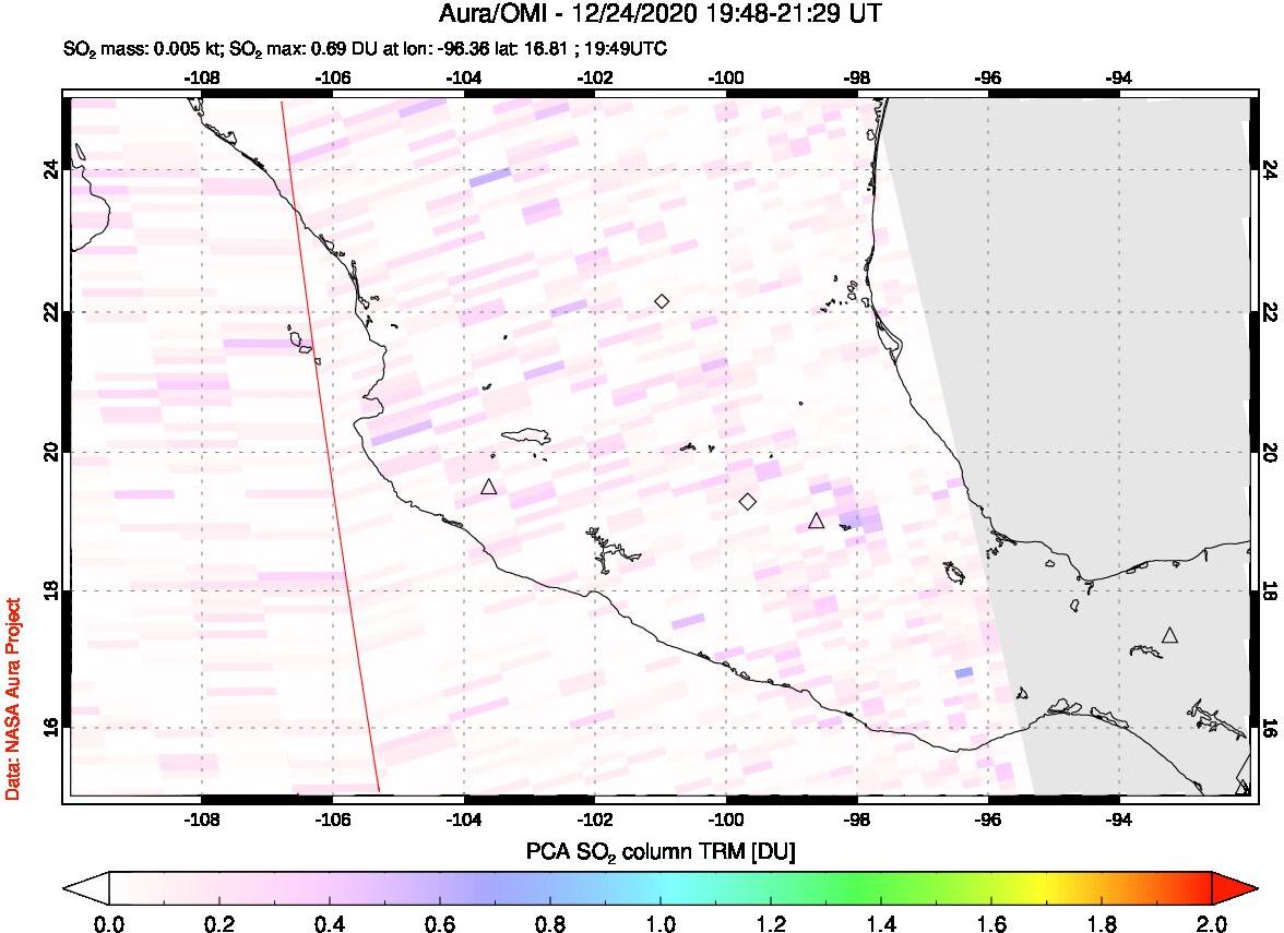 A sulfur dioxide image over Mexico on Dec 24, 2020.