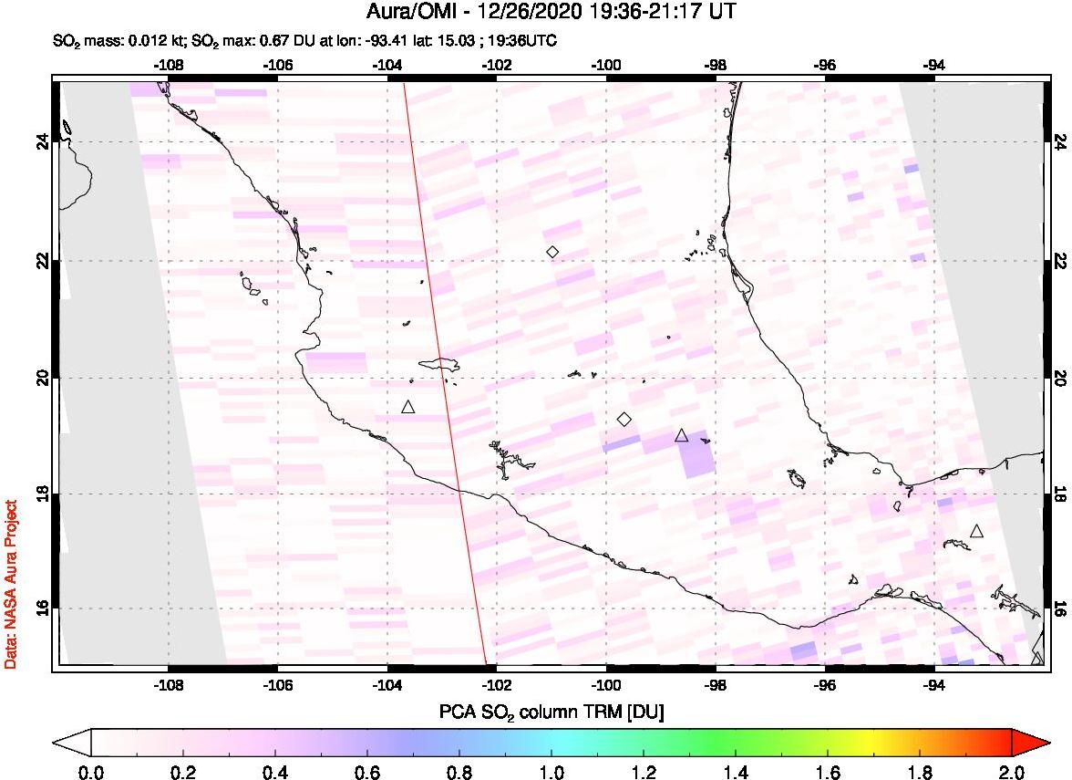 A sulfur dioxide image over Mexico on Dec 26, 2020.