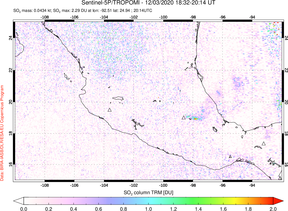 A sulfur dioxide image over Mexico on Dec 03, 2020.