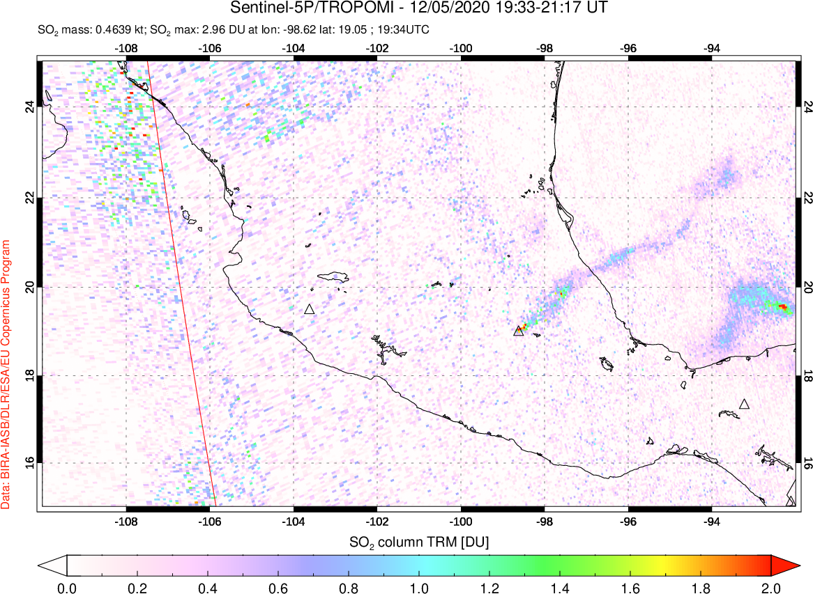 A sulfur dioxide image over Mexico on Dec 05, 2020.