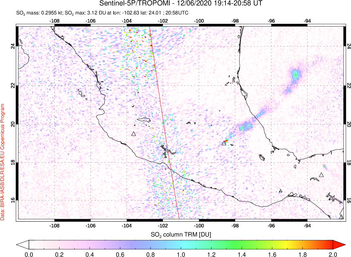 A sulfur dioxide image over Mexico on Dec 06, 2020.
