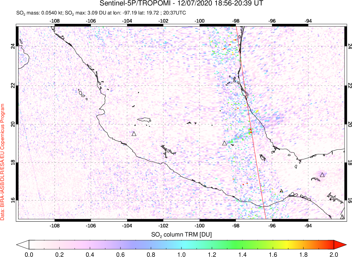 A sulfur dioxide image over Mexico on Dec 07, 2020.