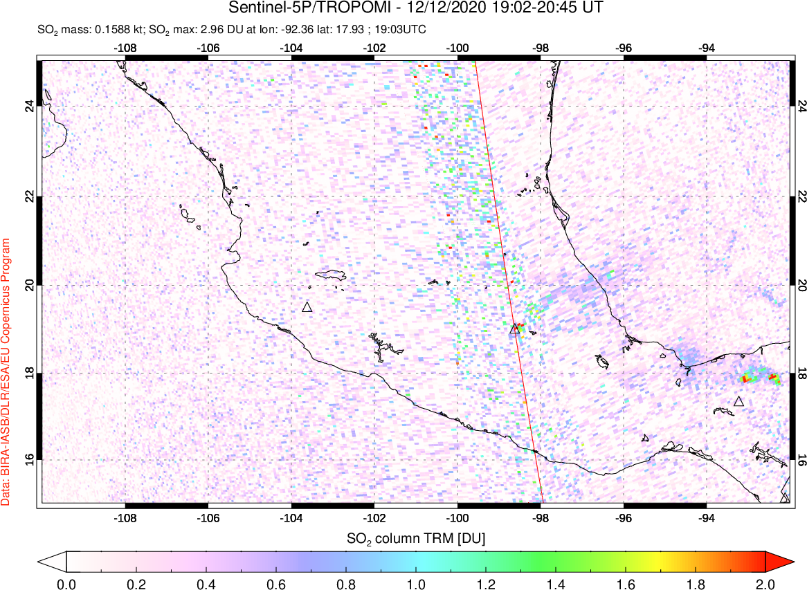 A sulfur dioxide image over Mexico on Dec 12, 2020.