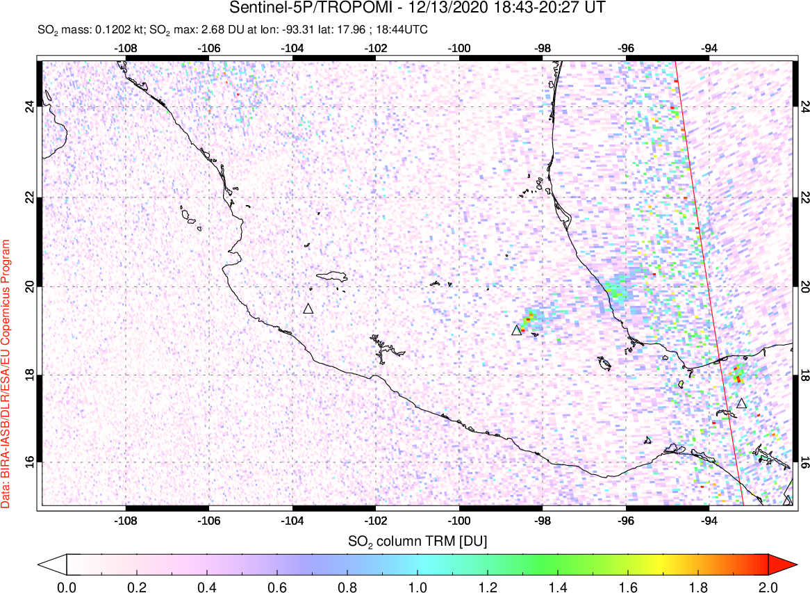 A sulfur dioxide image over Mexico on Dec 13, 2020.
