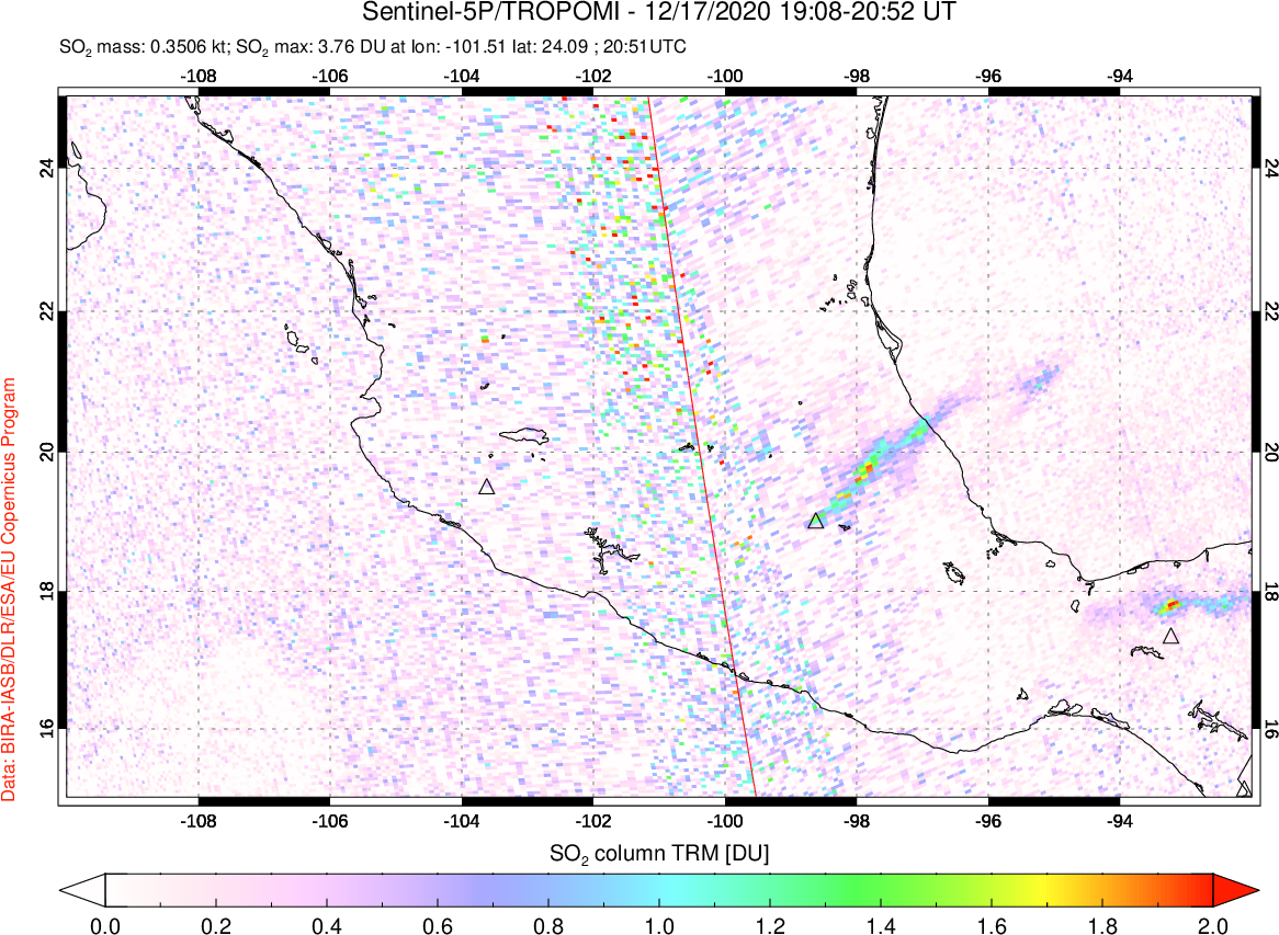 A sulfur dioxide image over Mexico on Dec 17, 2020.