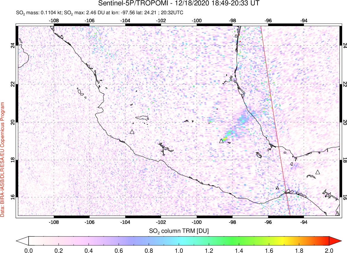 A sulfur dioxide image over Mexico on Dec 18, 2020.