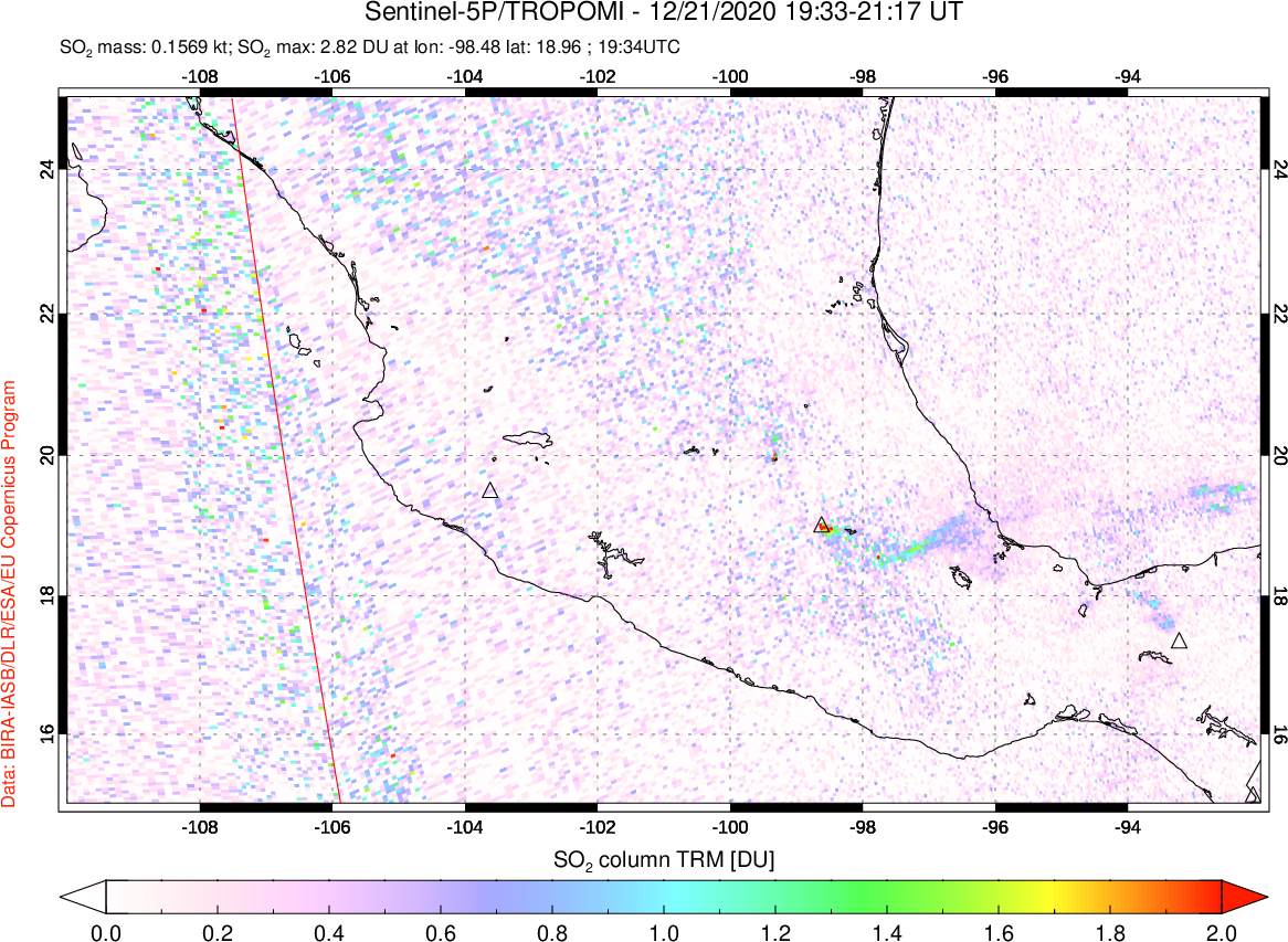 A sulfur dioxide image over Mexico on Dec 21, 2020.
