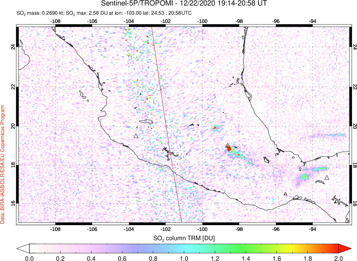 A sulfur dioxide image over Mexico on Dec 22, 2020.