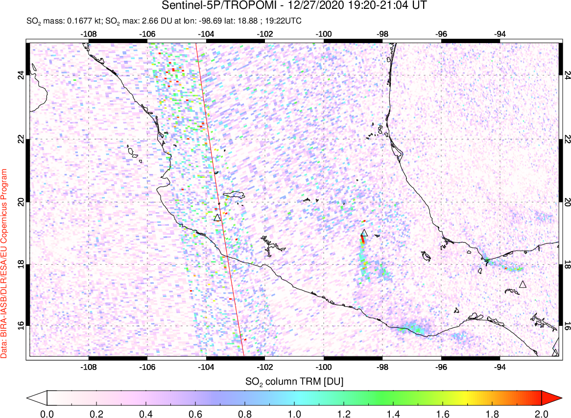 A sulfur dioxide image over Mexico on Dec 27, 2020.